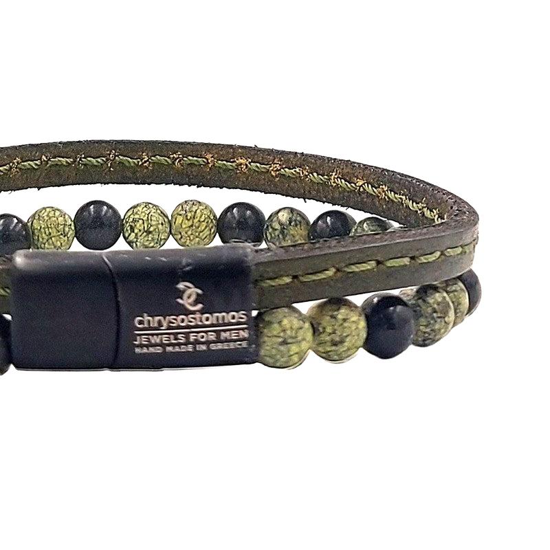 Chrysostomos Handmade Double Bracelet with Natural Mineral Stones of Green Agate