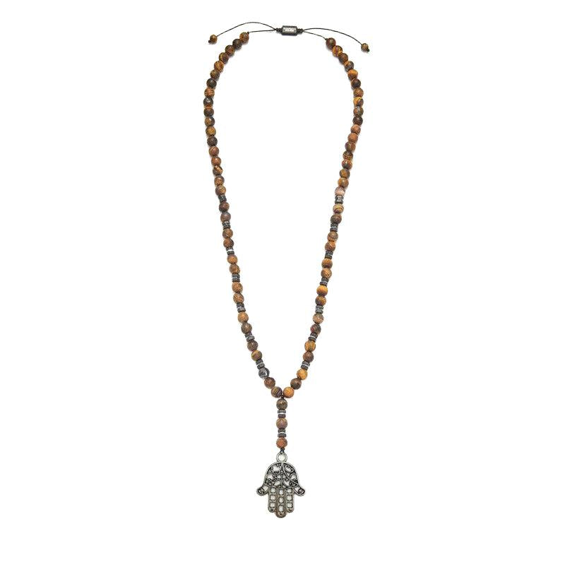Chrysostomos Handmade Hamsa Hand Necklace for Men with Tigers Eye