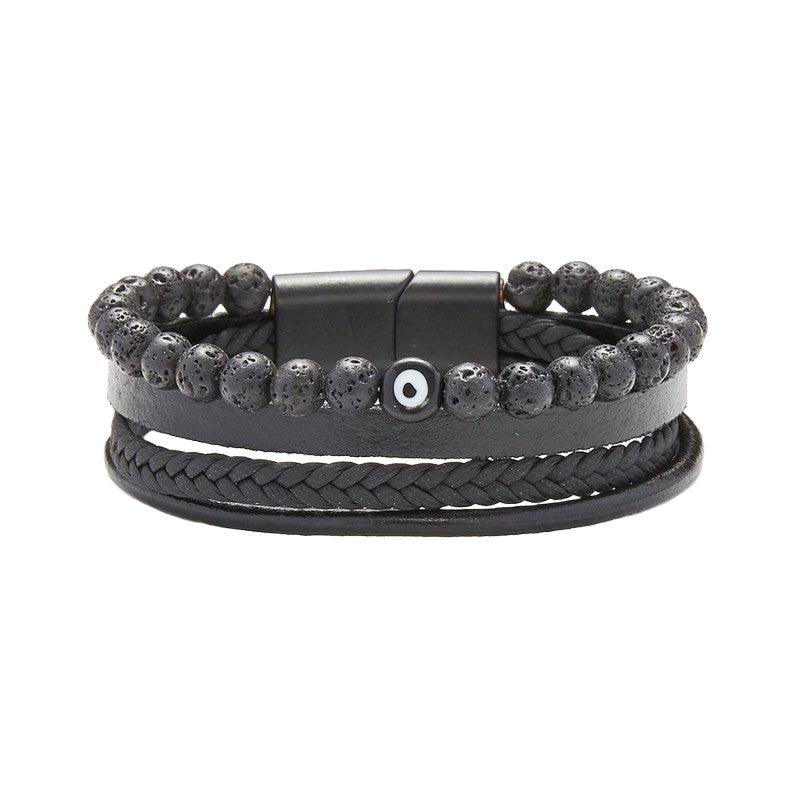 Chrysostomos Handmade Leather Bracelet with Lava & Evil Eye