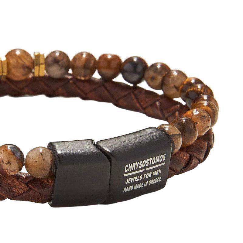 Chrysostomos Handmade Leather Bracelet with Tigers Eye