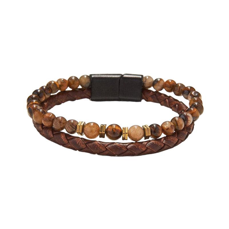 Chrysostomos Handmade Leather Bracelet with Tigers Eye