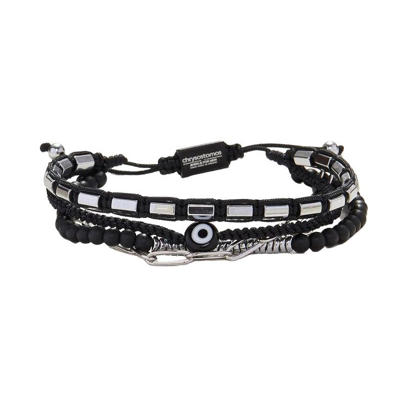 Chrysostomos Handmade Multi-Line Bracelet with Onyx & Evil-Eye