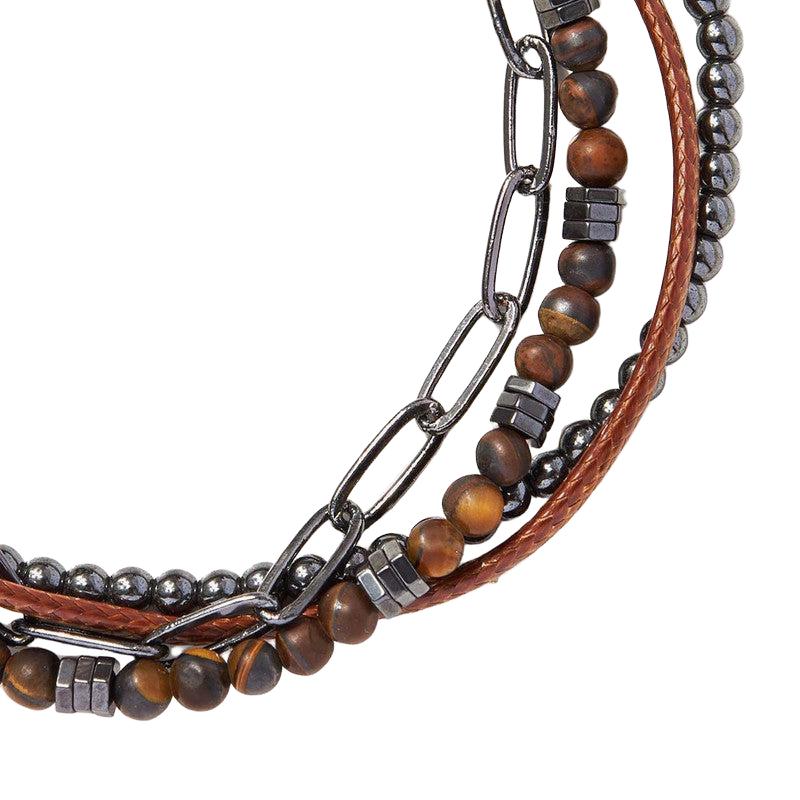 Chrysostomos Handmade Multi-Line Bracelet with Tiger Eye & Hematite