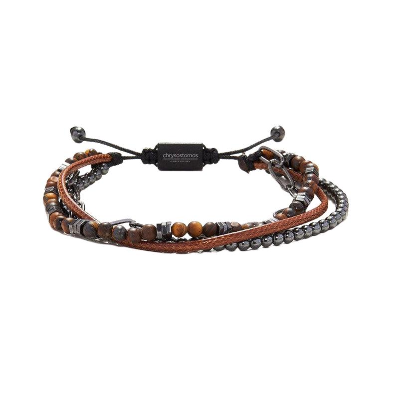 Chrysostomos Handmade Multi-Line Bracelet with Tiger Eye & Hematite
