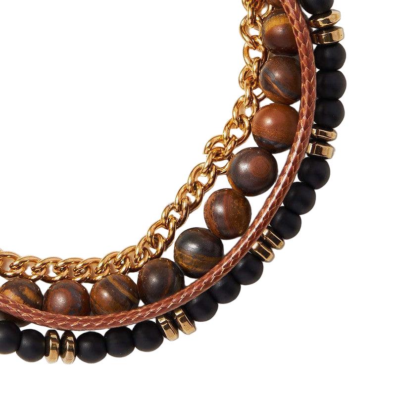 Chrysostomos Handmade Multi-Line Bracelet with Tiger Eye & Onyx