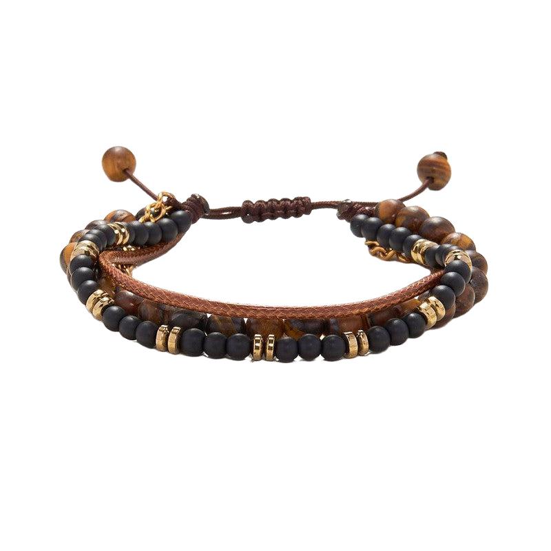 Chrysostomos Handmade Multi-Line Bracelet with Tiger Eye & Onyx