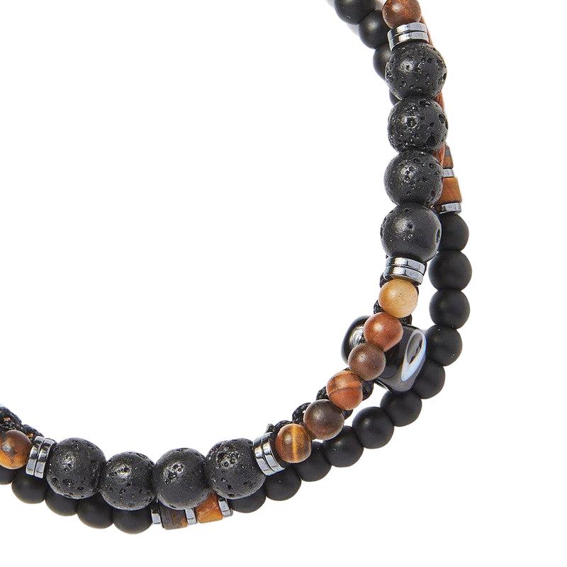 Chrysostomos Handmade Multi-line Bracelet with Natural Black Lava Mineral Stones
