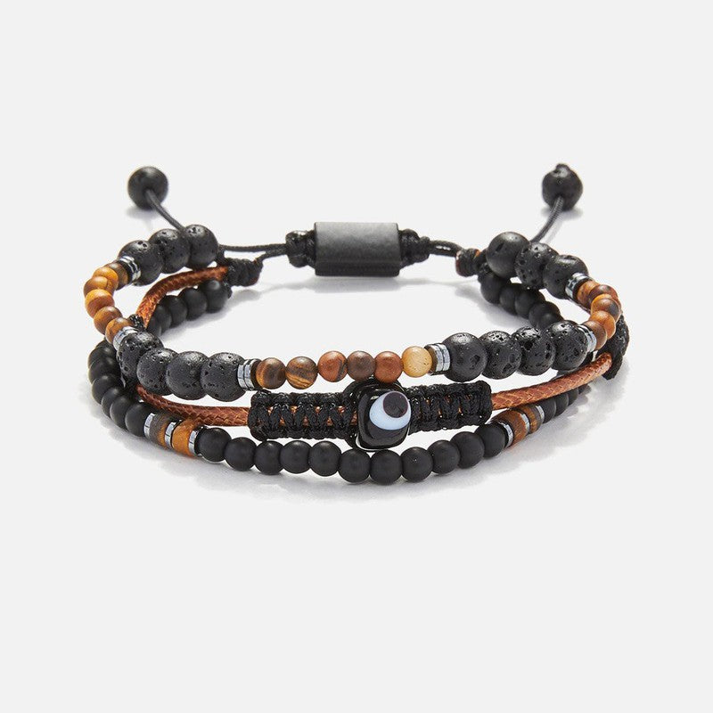 Chrysostomos Handmade Multi-line Bracelet with Natural Black Lava Mineral Stones