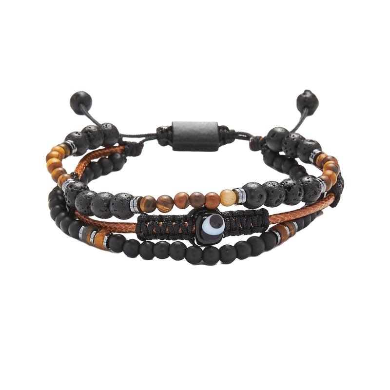 Chrysostomos Handmade Multi-line Bracelet with Natural Black Lava Mineral Stones