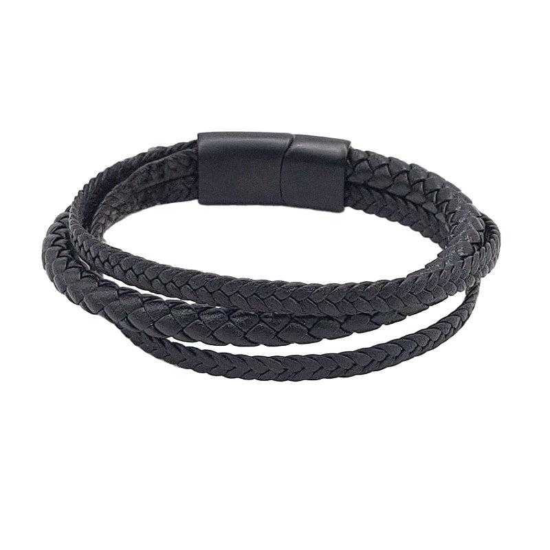 Chrysostomos Handmade Multi-row Lear Bracelet with Three Black Braids