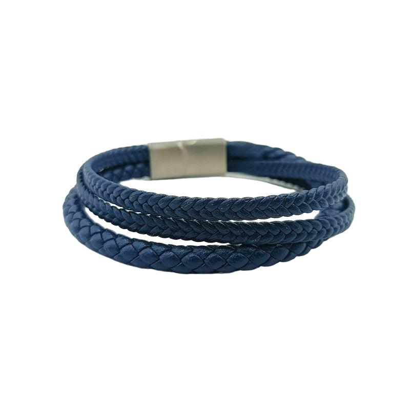 Chrysostomos Handmade Multi-row Lear Bracelet with Three Blue Braids