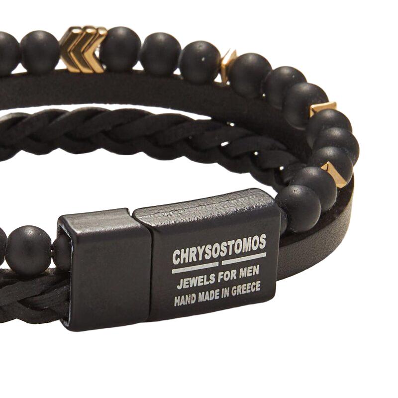 Chrysostomos Men's Handmade Leather Onyx Bracelet