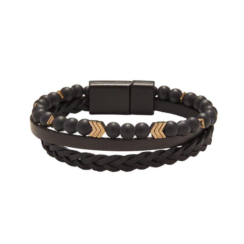 Chrysostomos Men's Handmade Leather Onyx Bracelet