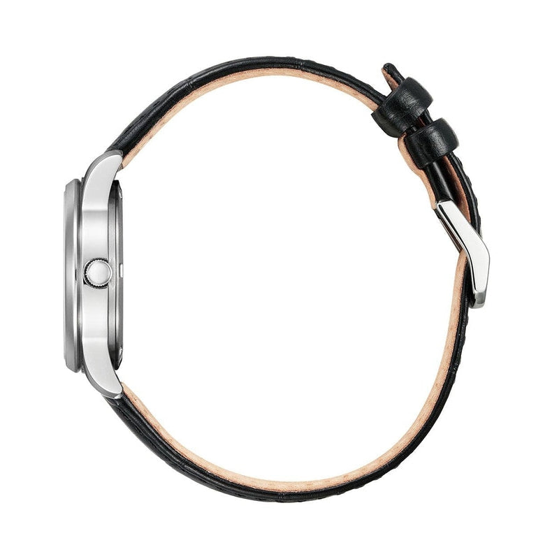 Citizen Eco-drive White Analog Black Leather