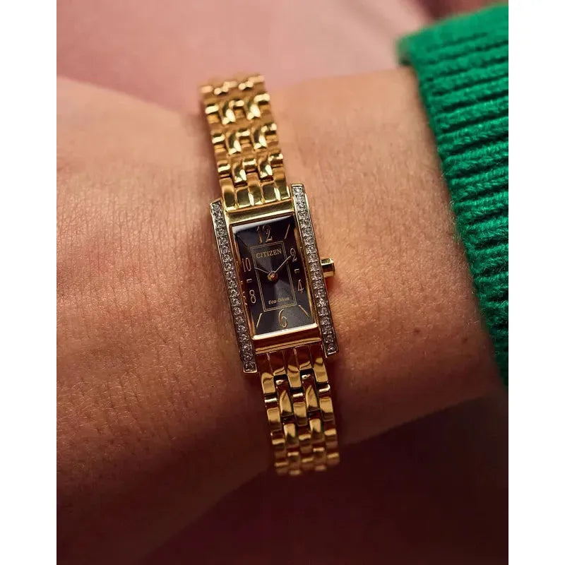 Citizen Gold-Tone Stainless Steel Women's Black Dial Watch