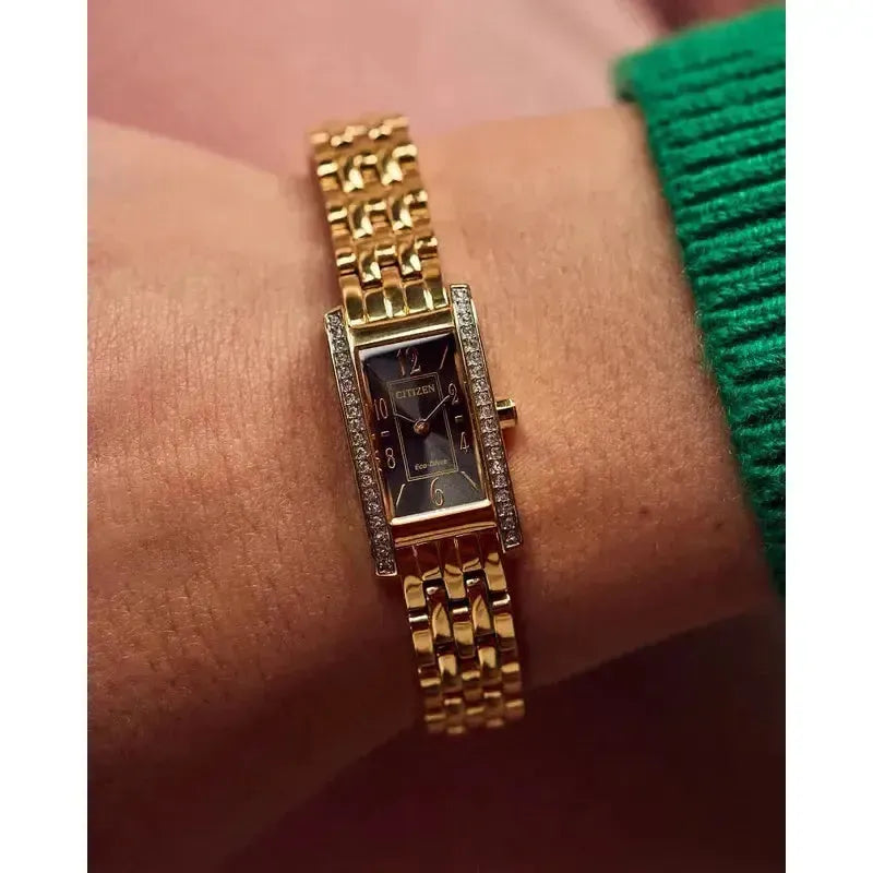 Citizen Gold-Tone Stainless Steel Women's Black Dial Watch