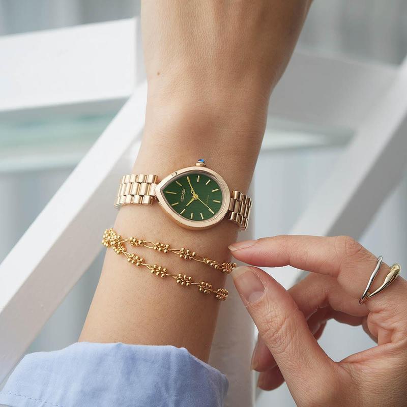 Citizen L Rainell Eco-Drive Watch Rose-Gold Stainless Steel Green Dial