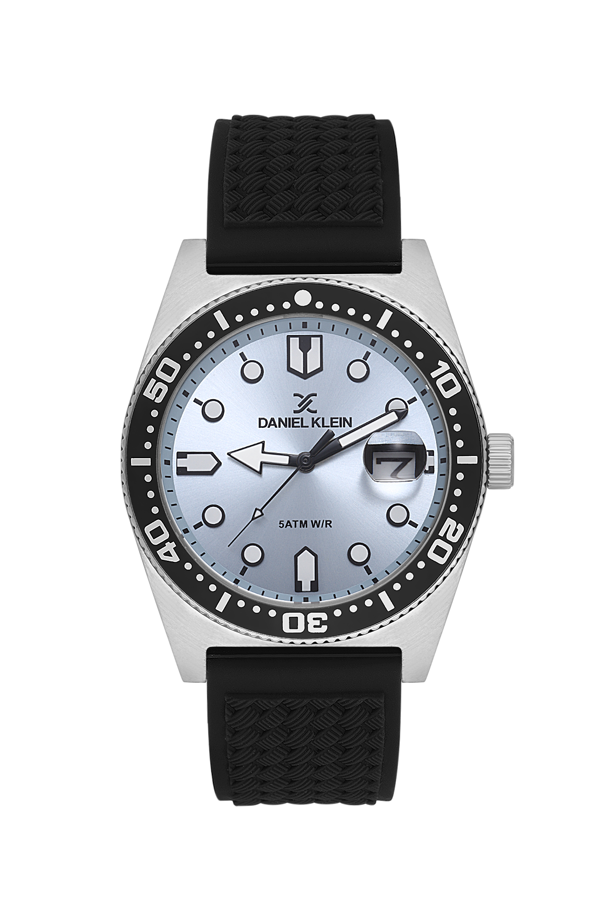 Daniel Klein Men’s Diver-Inspired Silver Dial Watch with Black Silicone Strap