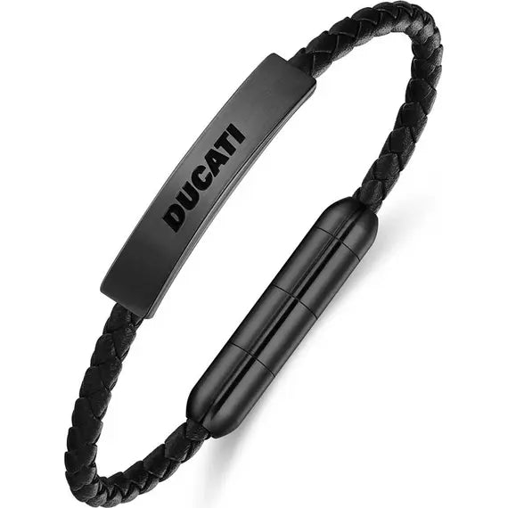 Ducati Trail Men's Leather Stainless Steel Bracelet Black