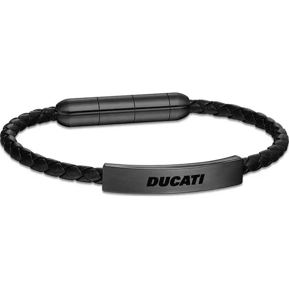 Ducati Trail Men's Leather Stainless Steel Bracelet Black