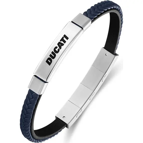 Ducati Voyage Men's Leather Stainless Steel Bracelet Blue