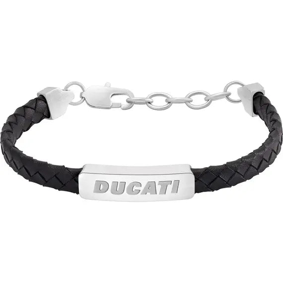 Ducati Tensione Men's Leather Stainless Steel Bracelet Black