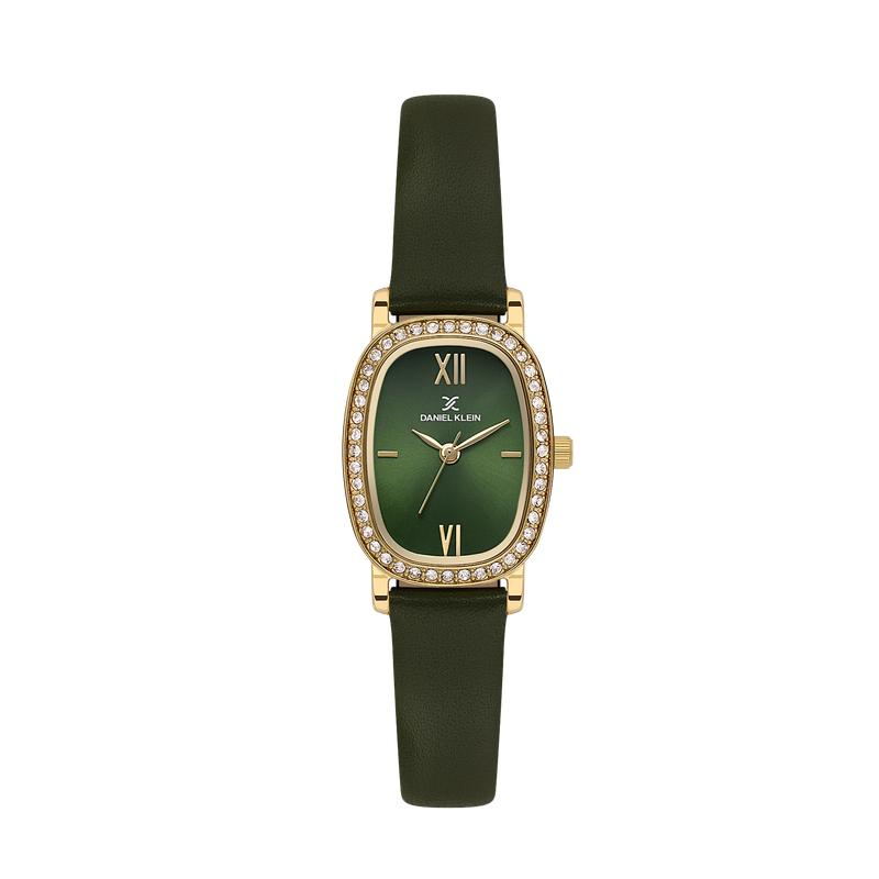 Daniel Klein Ladies Black Leather Green Dial Watch