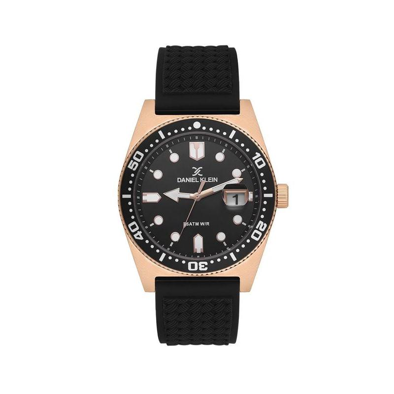 Daniel Klein Men’s Rose Gold-Tone Diver-Inspired Watch with Black Dial