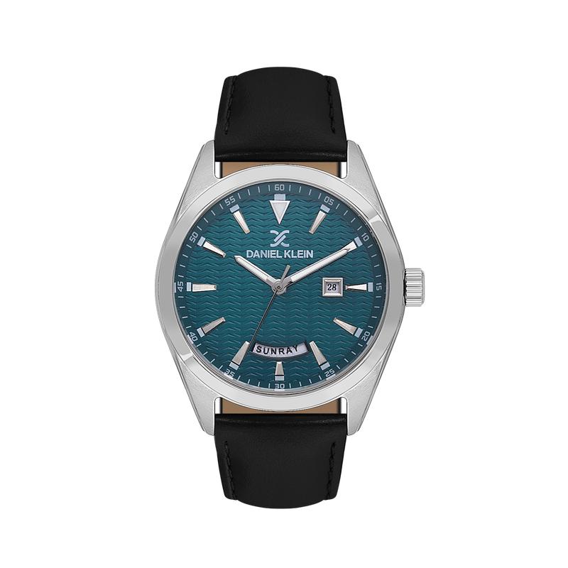 Daniel Klein Men’s Silver-Tone Watch with Turquoise Textured Dial