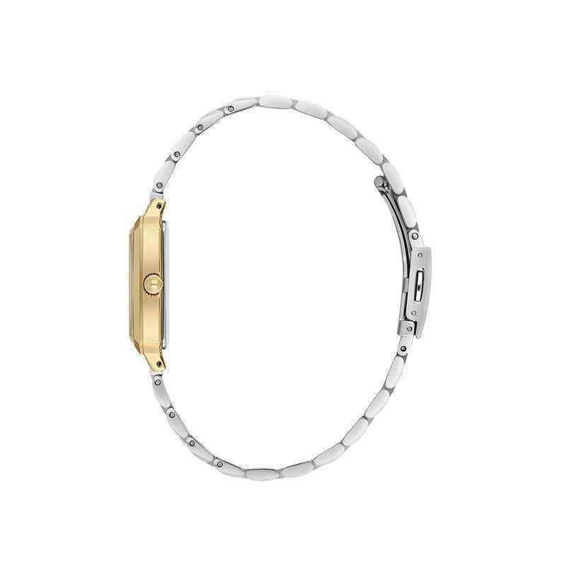 Daniel Klein 35mm analogue watch featuring a sleek silver dial and elegant two-tone stainless steel bracelet.