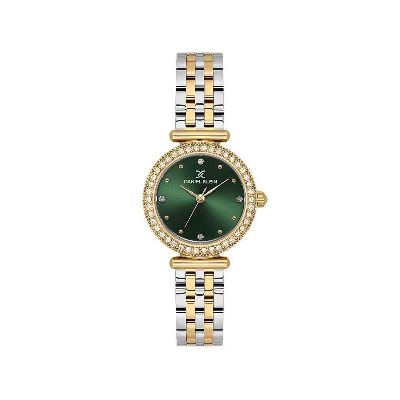 Daniel Klein Women’s Crystal-Set Green Dial Two-Tone Bracelet Watch