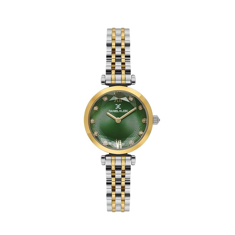 Daniel Klein Women’s Two-Tone Crystal Accent Watch with Green Sunray Dial