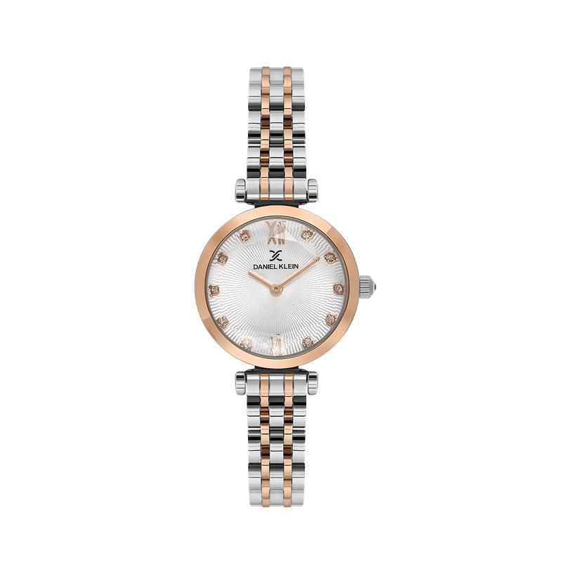 Daniel Klein Women’s Two-Tone Rose Gold Crystal Accent Watch with White Sunray Dial