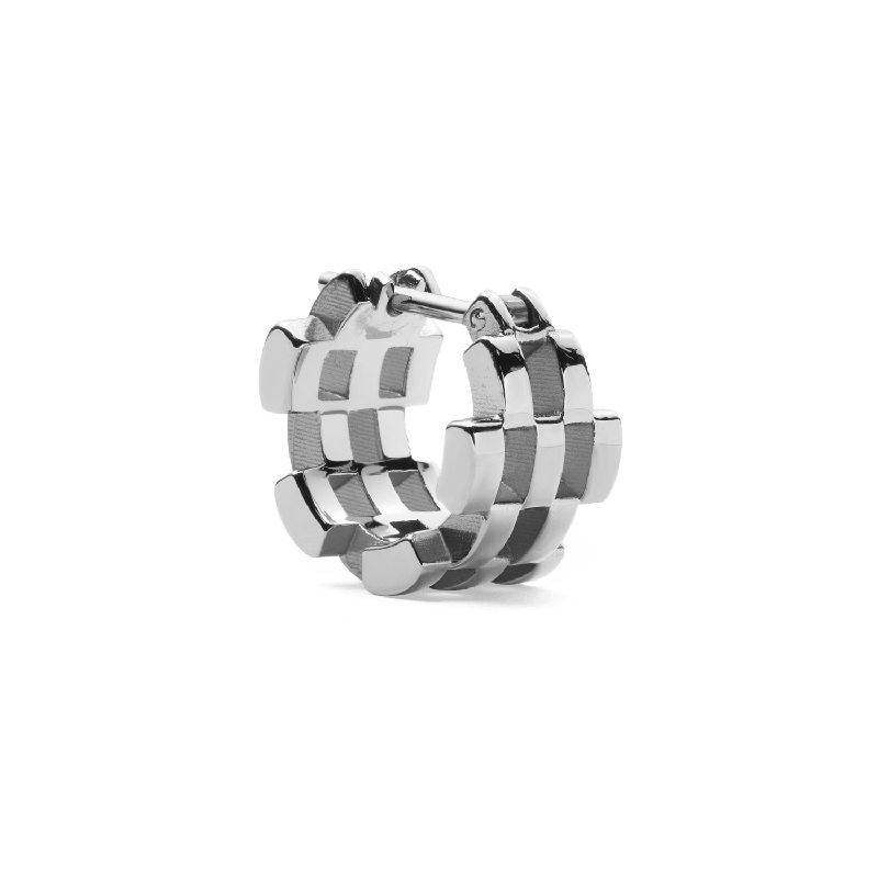 Daniel Wellington 3-Link silver stainless steel hoop earring, 13.6mm, featuring a modern, interlocking chain-link design.