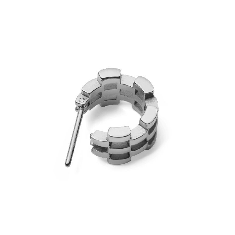 Elegant Daniel Wellington 3-link silver stainless steel hoop earring, 13.6mm length, featuring a modern, polished design.