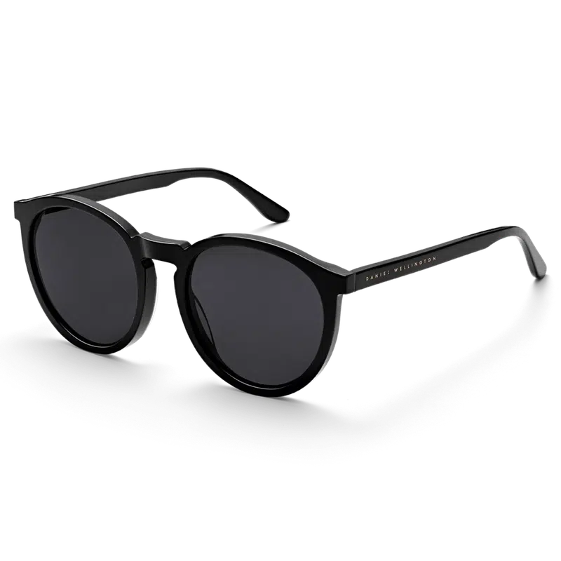 Minimalist black Daniel Wellington Arch sunglasses crafted from sustainable bio-acetate with protective black lenses.