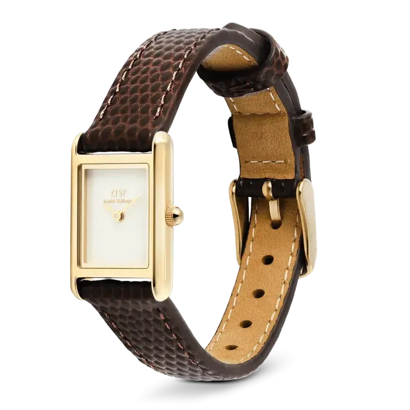 Daniel Wellington Bound Mini Dark Brown Lizard Gold Watch