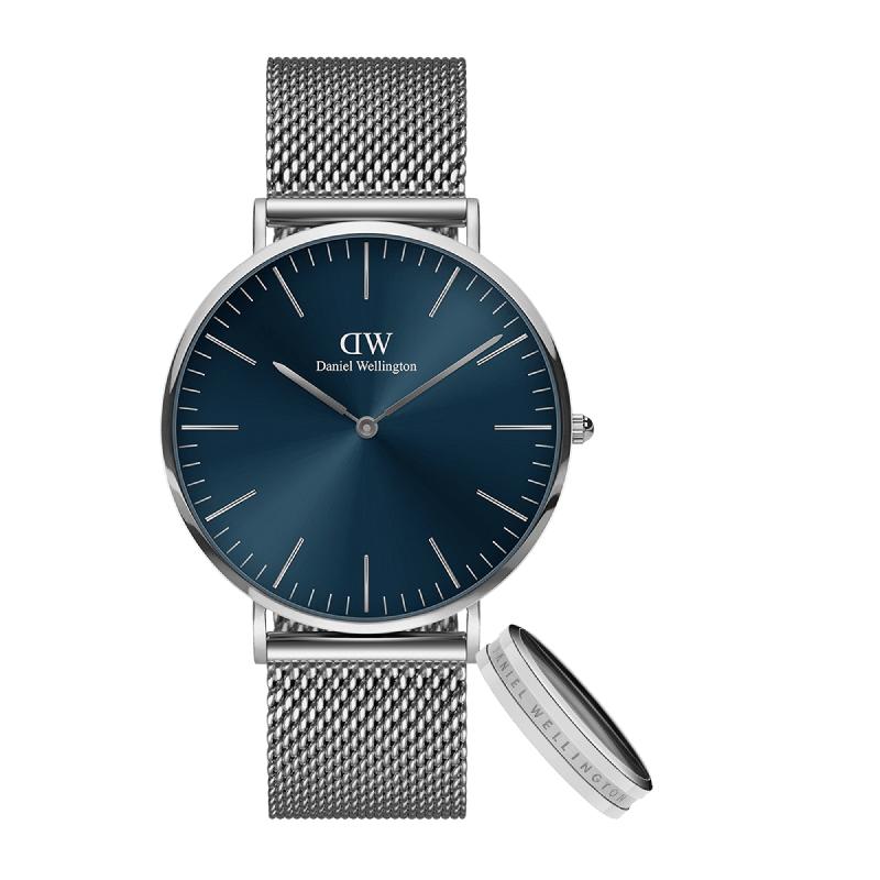Daniel Wellington Bundle : Classic Mesh Arctic + Elan Ring S
