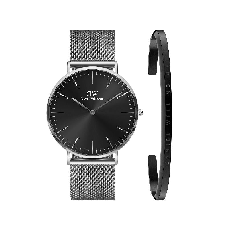 Daniel Wellington Bundle : Classic Mesh Onyx + Classic Bracelet Silver