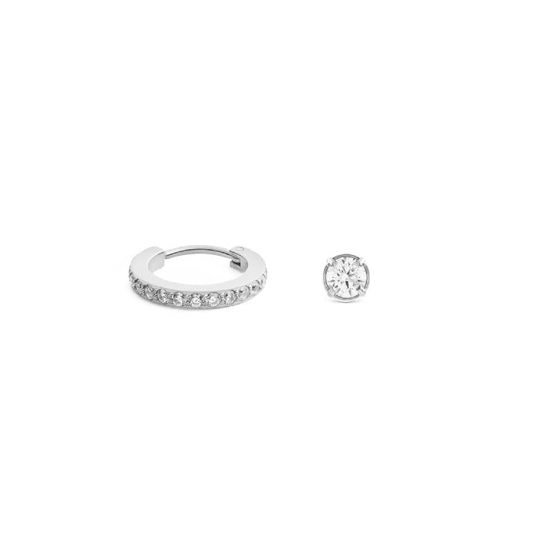 Daniel Wellington Bundle : Crystal Hoop + Stud Silver Set