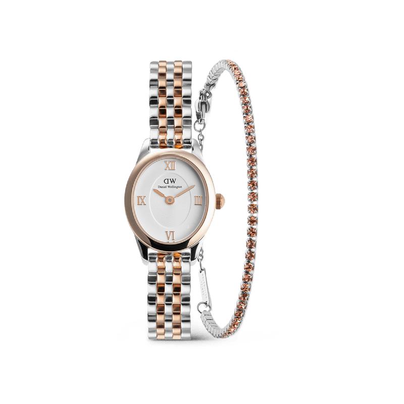 Daniel Wellington Bundle : Ophelia Mini & Tennis Bracelet Apricot Silver Set