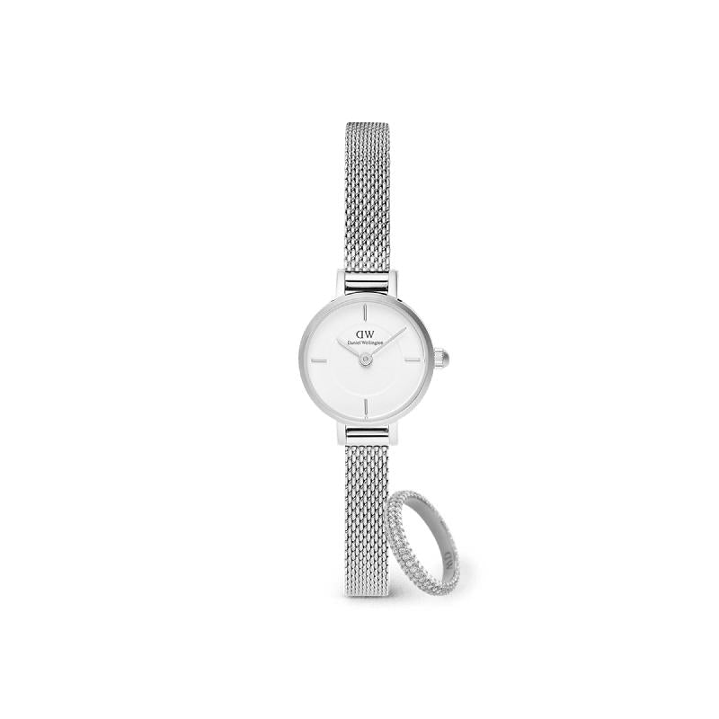 Daniel Wellington Bundle : Petite Mini & Pave Crystal Ring Silver Set