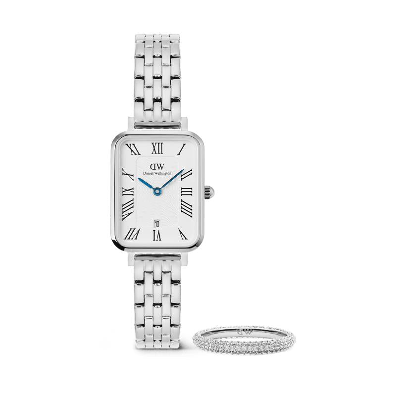 Daniel Wellington Bundle : Quadro 5-Link + Pavé Ring 3mm Silver Set