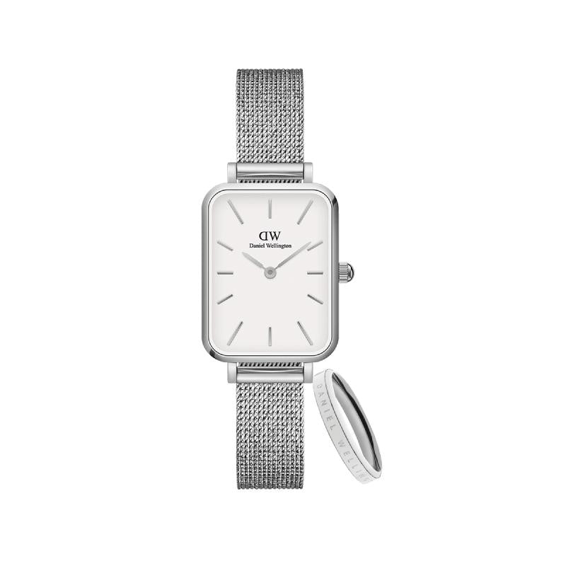 Daniel Wellington Bundle : Quadro Pressed Eggshell White + Classic Ring Silver