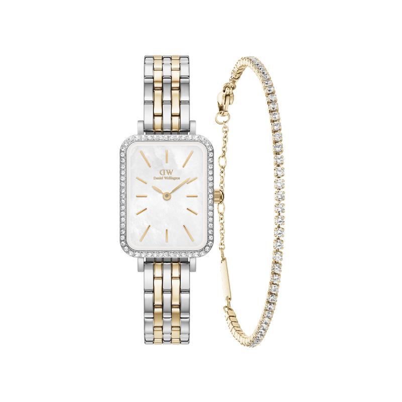 Daniel Wellington Bundle : Quadro Two Tone & Tennis Bracelet Gold