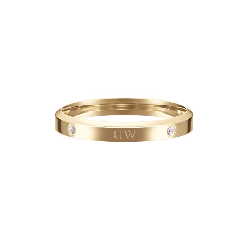 Daniel Wellington Classic Lumine gold stainless steel ring with sparkling crystals and engraved logo detailing.