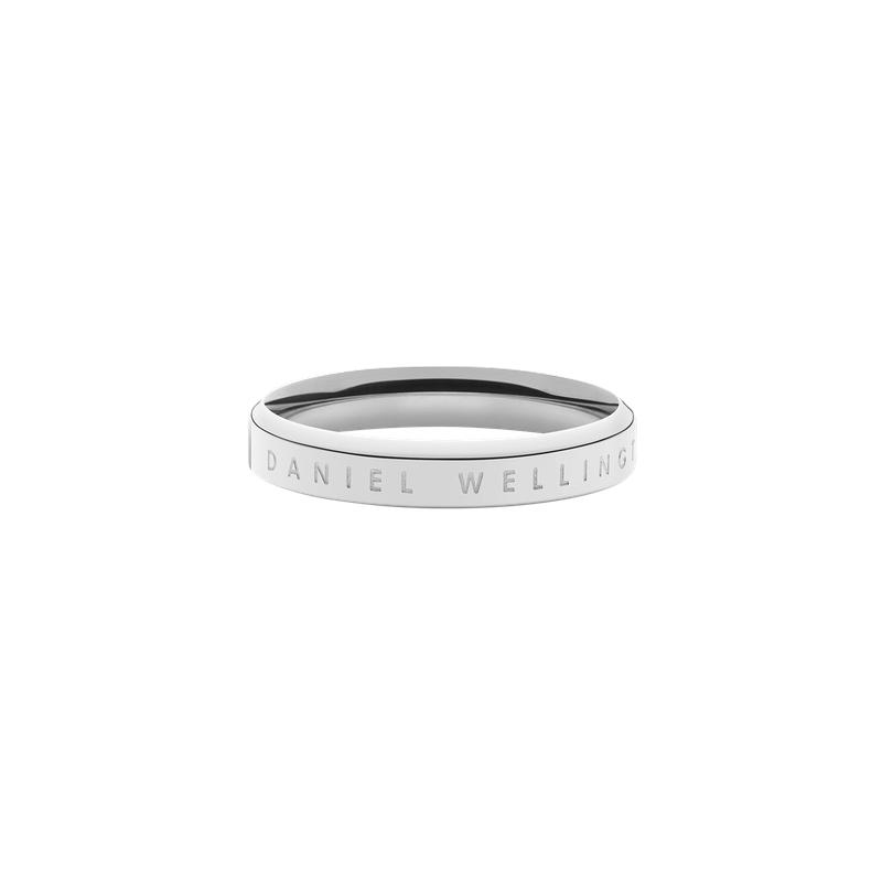 Elegant Daniel Wellington Classic Ring in polished silver stainless steel with engraved logo branding.