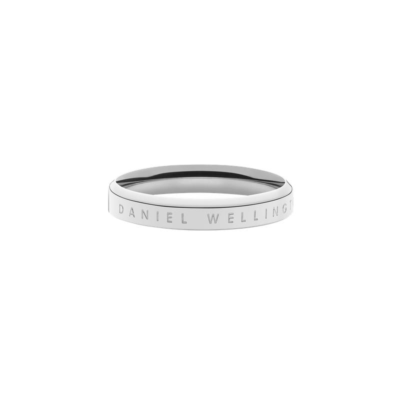 Elegant Daniel Wellington Classic Ring in polished silver stainless steel with engraved logo detail.