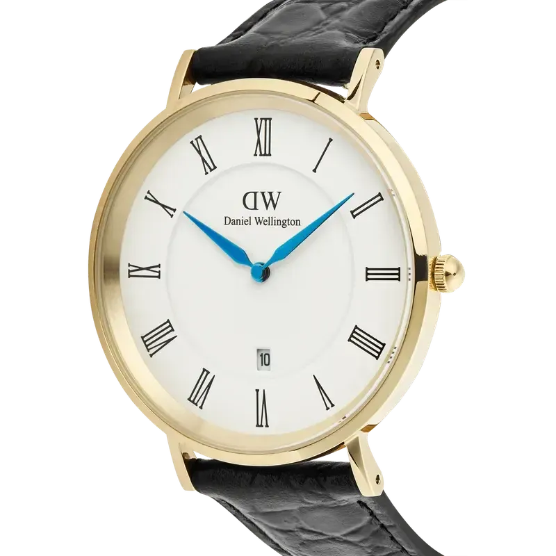 Daniel Wellington Classic Roman Numerals Date Black Croc Belly Gold
