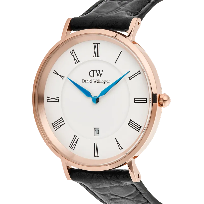 Daniel Wellington Classic Roman Numerals Date Black Croc Belly Rose Gold